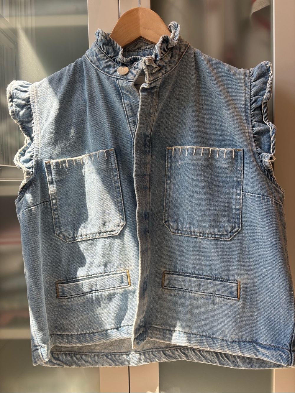 Free People Ruffled Sleeveless Denim Vest in Light Blue - Women - Picture 7 of 7